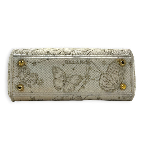 Lady D-Lite Top Handle Bag Mini White in Canvas, Gold hardware