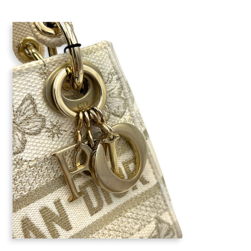 Lady D-Lite Top Handle Bag Mini White in Canvas, Gold hardware