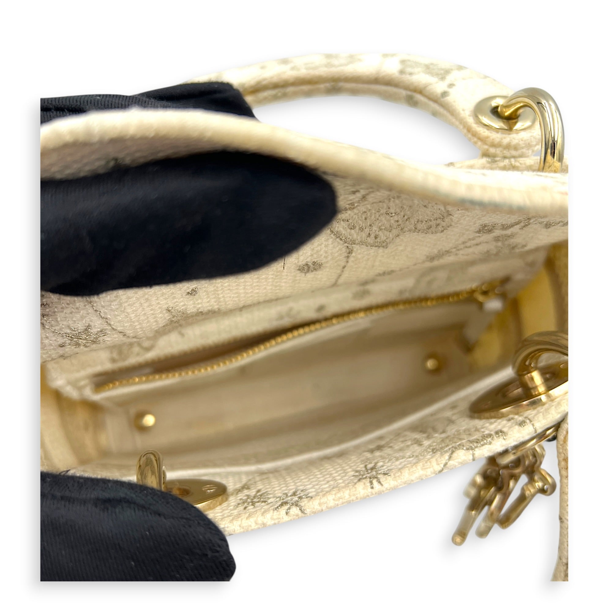 Lady D-Lite Top Handle Bag Mini White in Canvas, Gold hardware