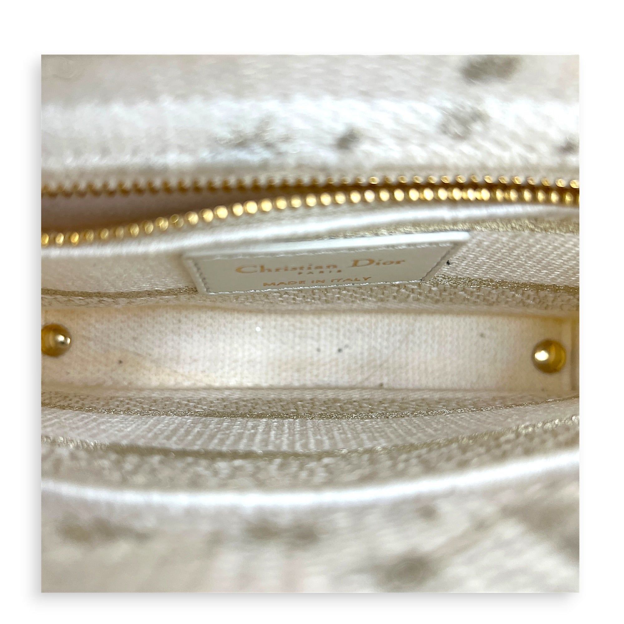 Lady D-Lite Top Handle Bag Mini White in Canvas, Gold hardware