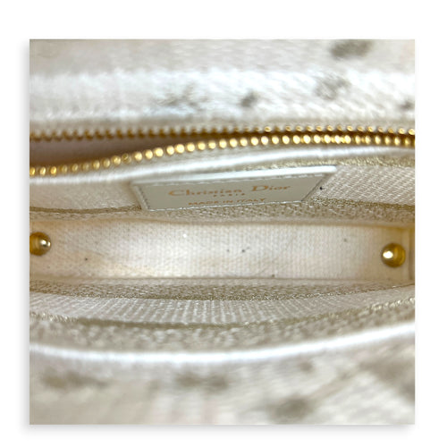 Lady D-Lite Top Handle Bag Mini White in Canvas, Gold hardware