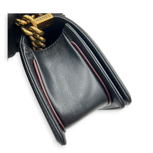 Boy Small Blue Shoulder Bag in Lambskin, Gold hardware