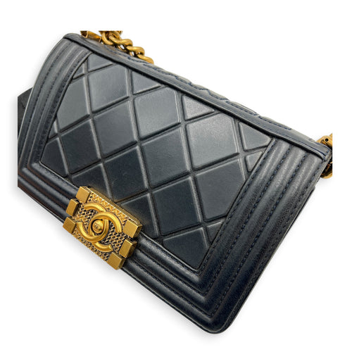 Boy Small Blue Shoulder Bag in Lambskin, Gold hardware
