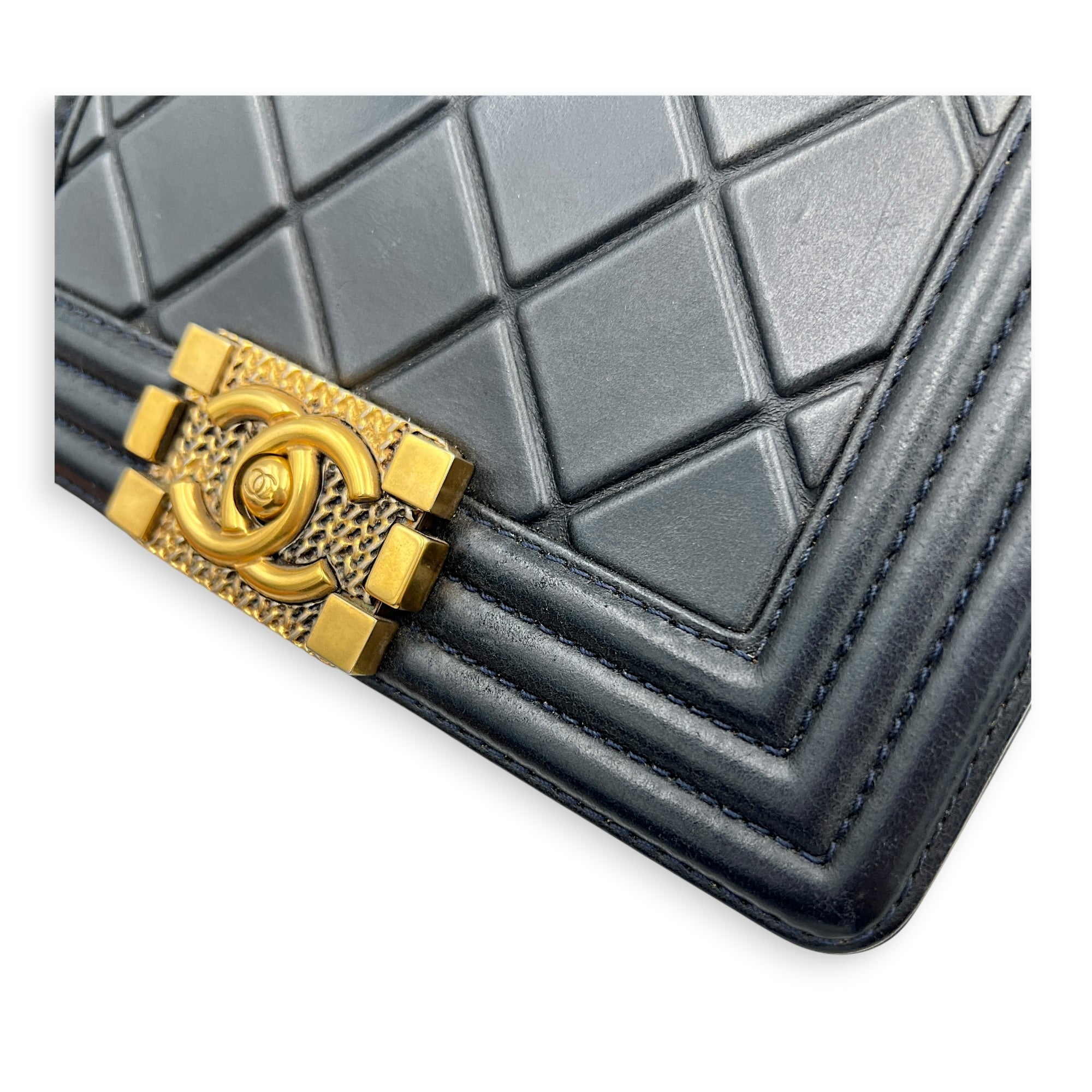 Boy Small Blue Shoulder Bag in Lambskin, Gold hardware