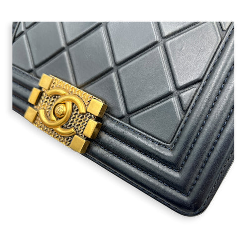Boy Small Blue Shoulder Bag in Lambskin, Gold hardware