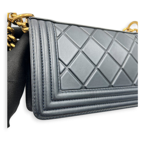 Boy Small Blue Shoulder Bag in Lambskin, Gold hardware