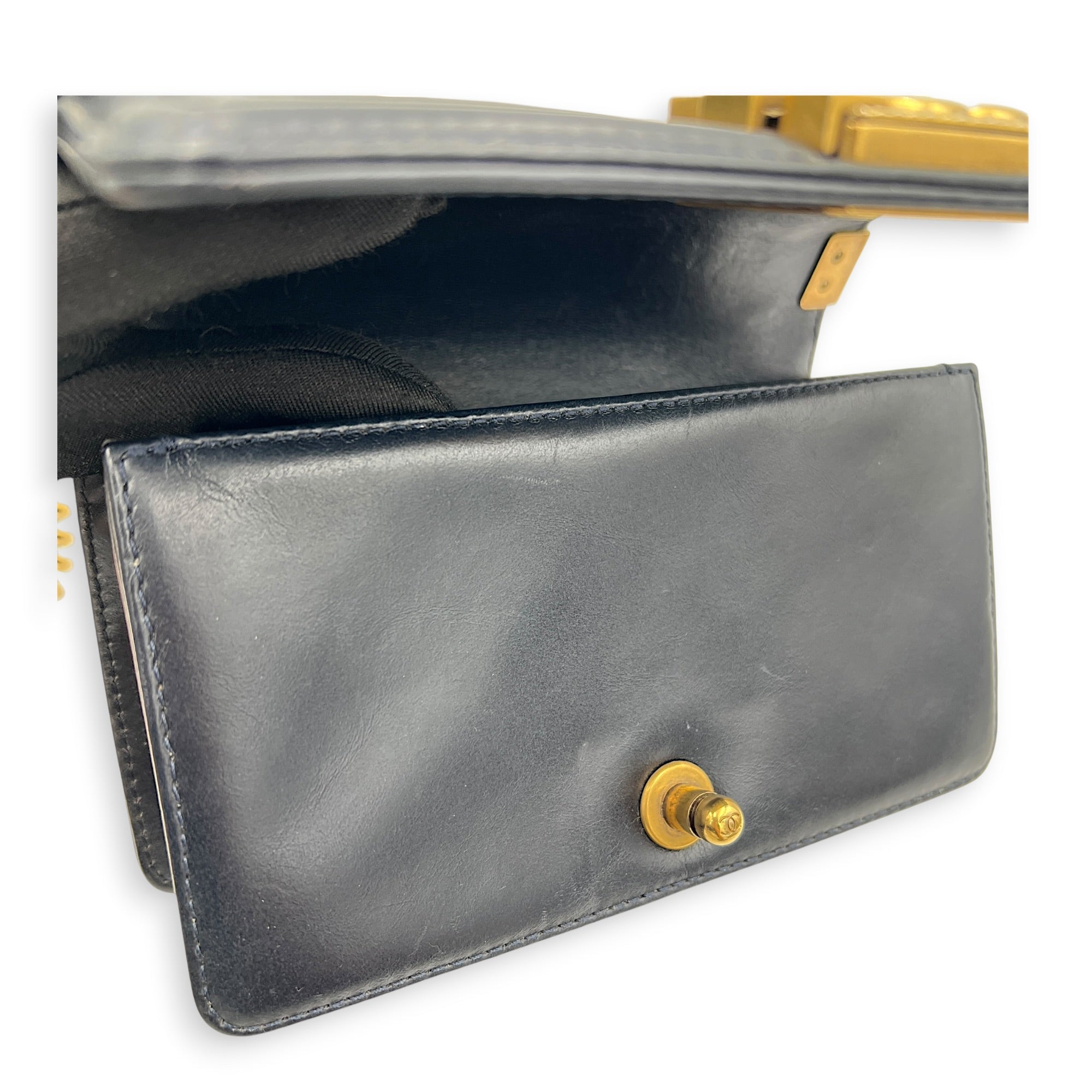 Boy Small Blue Shoulder Bag in Lambskin, Gold hardware
