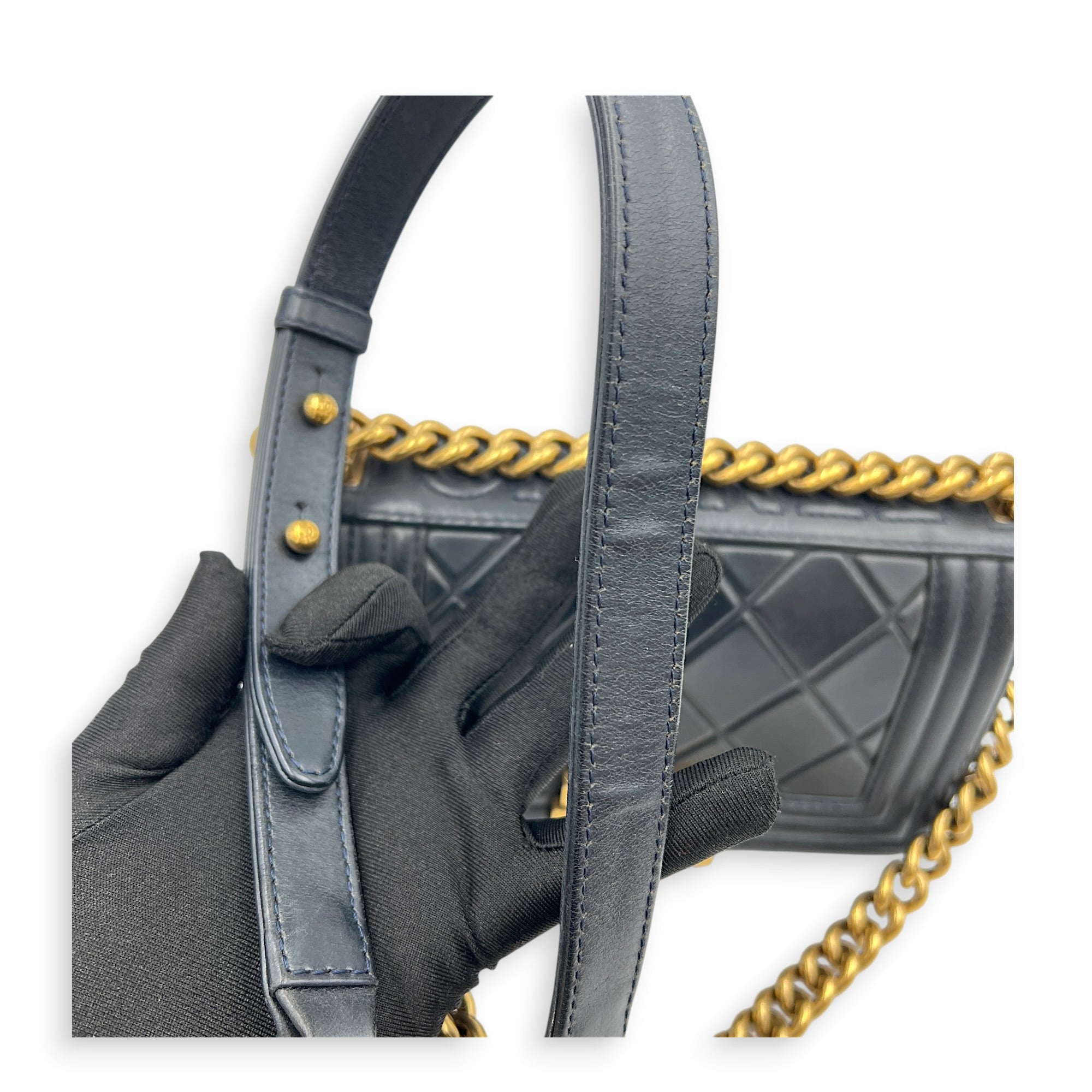 Boy Small Blue Shoulder Bag in Lambskin, Gold hardware