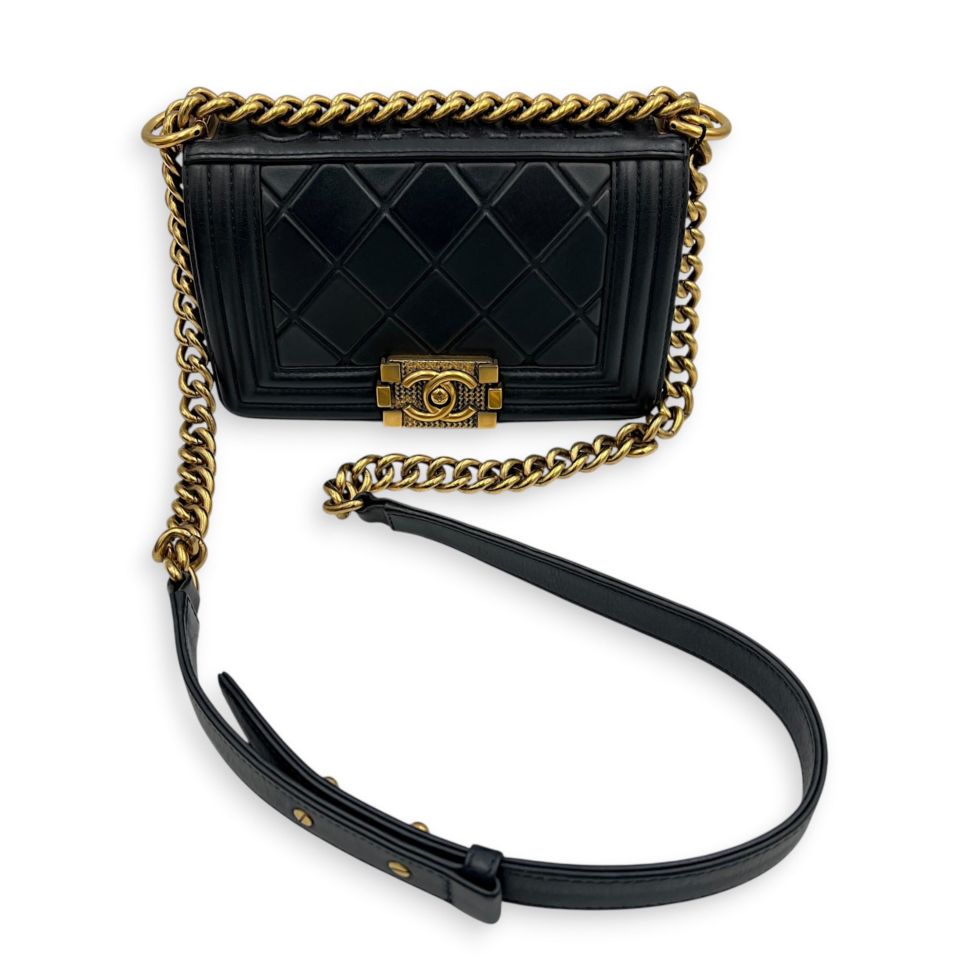 Boy Small Blue Shoulder Bag in Lambskin, Gold hardware