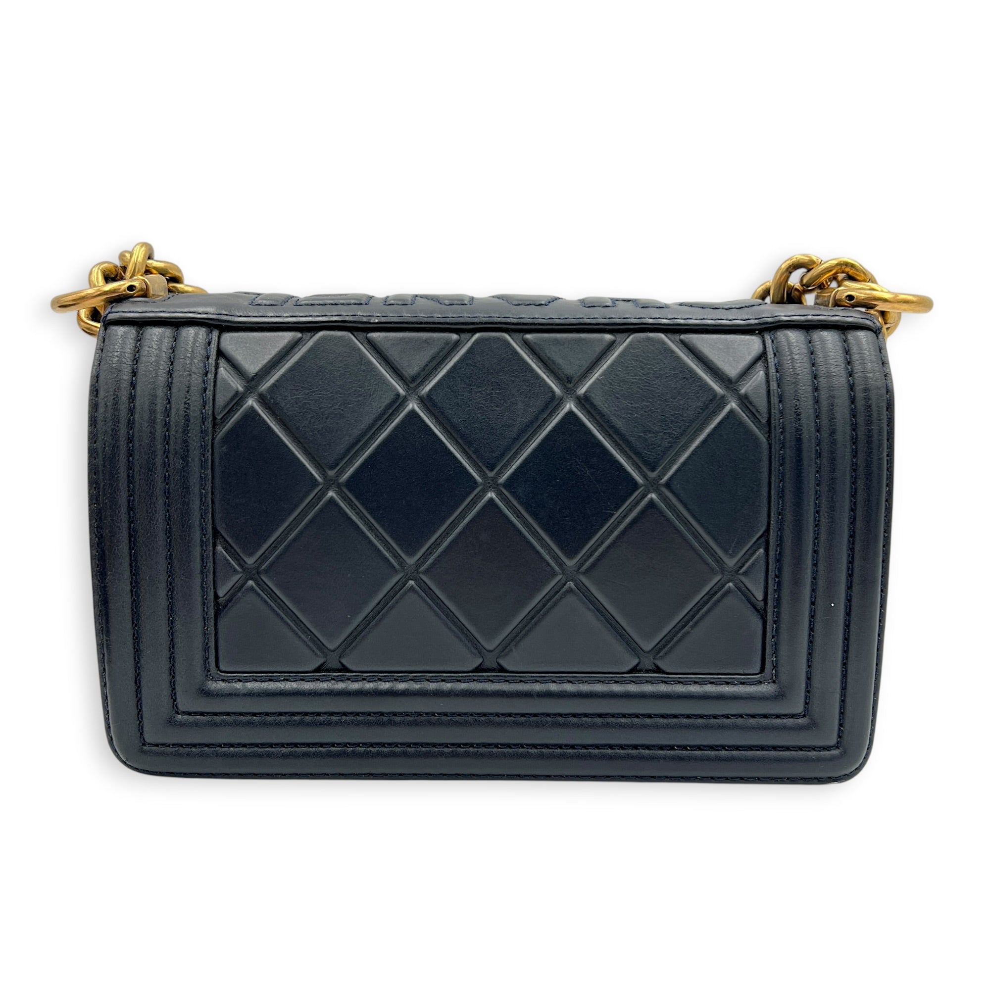 Boy Small Blue Shoulder Bag in Lambskin, Gold hardware
