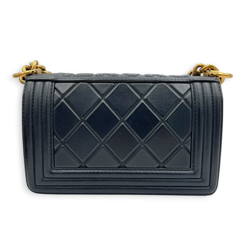Boy Small Blue Shoulder Bag in Lambskin, Gold hardware