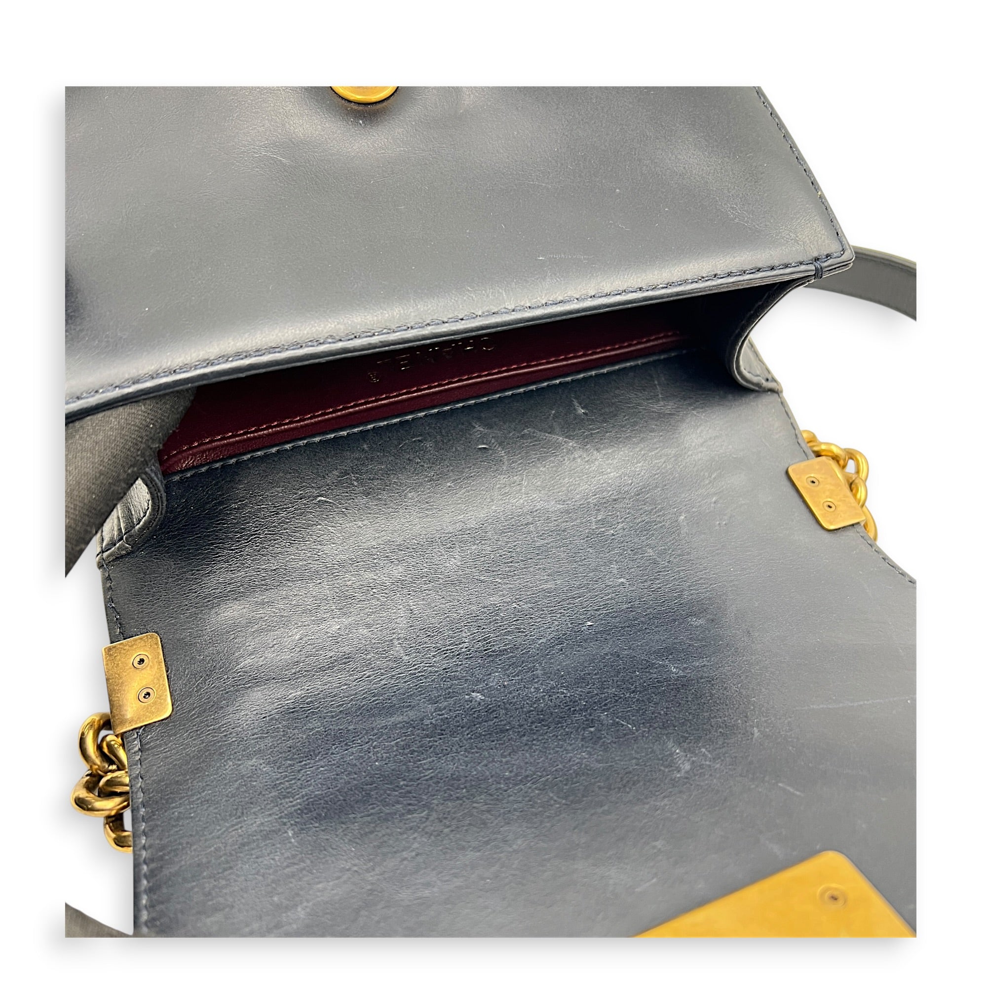 Boy Small Blue Shoulder Bag in Lambskin, Gold hardware