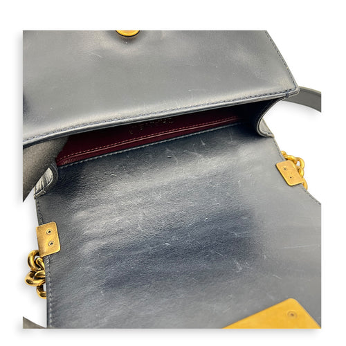 Boy Small Blue Shoulder Bag in Lambskin, Gold hardware