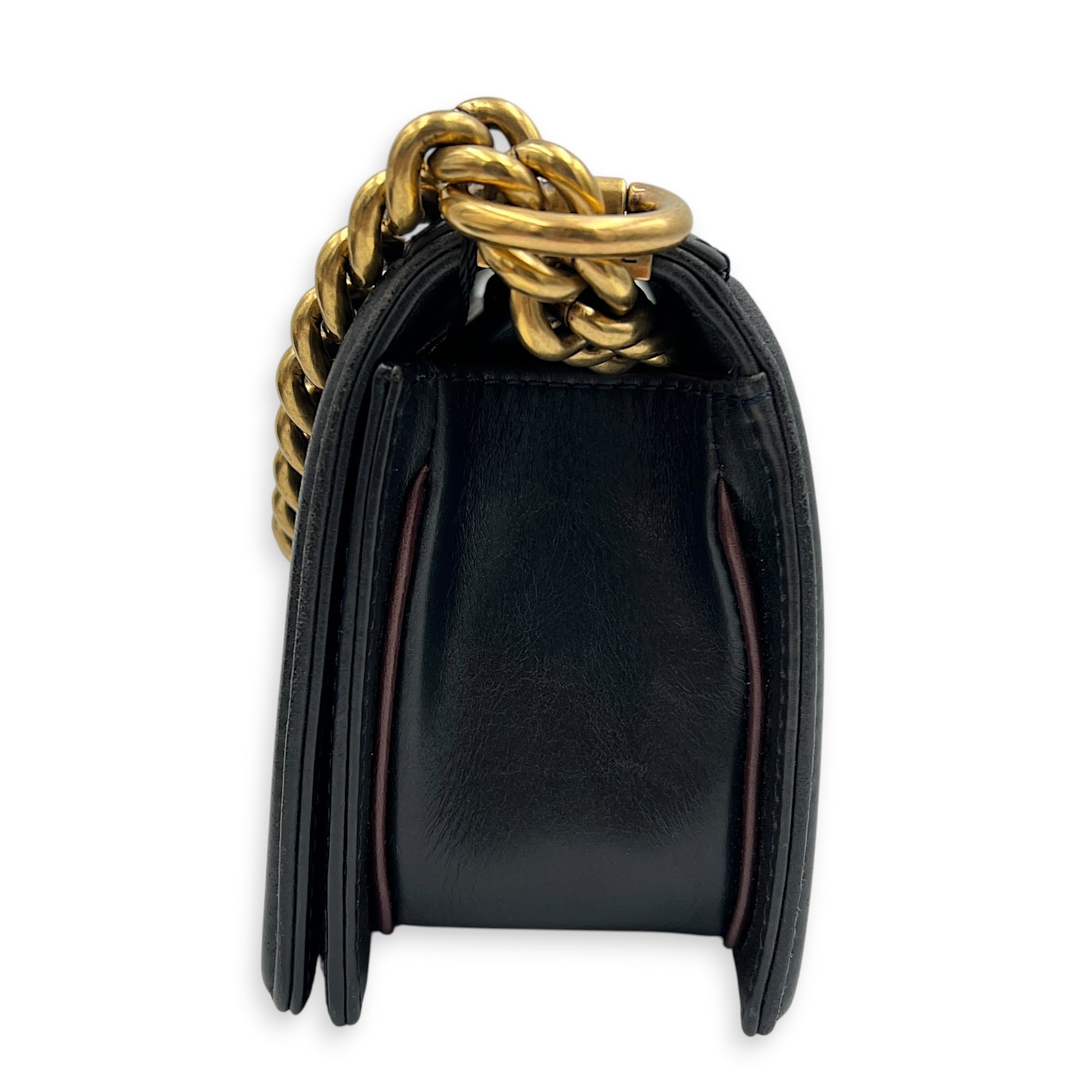 Boy Small Blue Shoulder Bag in Lambskin, Gold hardware
