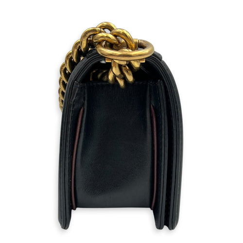 Boy Small Blue Shoulder Bag in Lambskin, Gold hardware