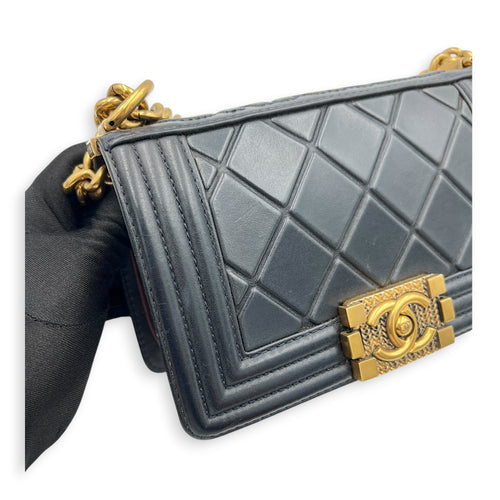 Boy Small Blue Shoulder Bag in Lambskin, Gold hardware