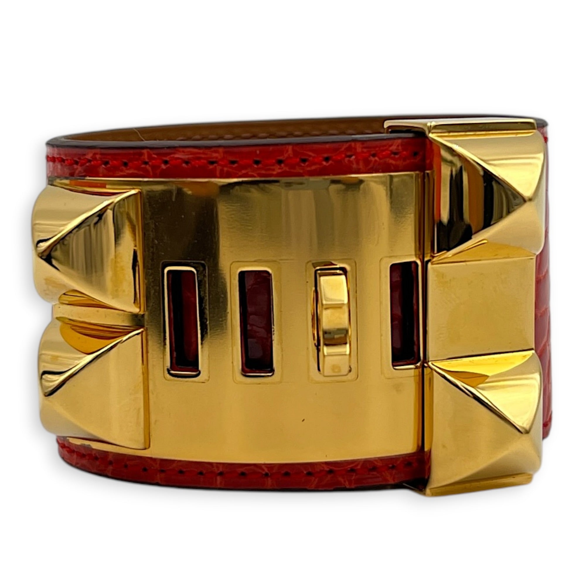 CDC Red in Shiny Alligator, Gold hardware