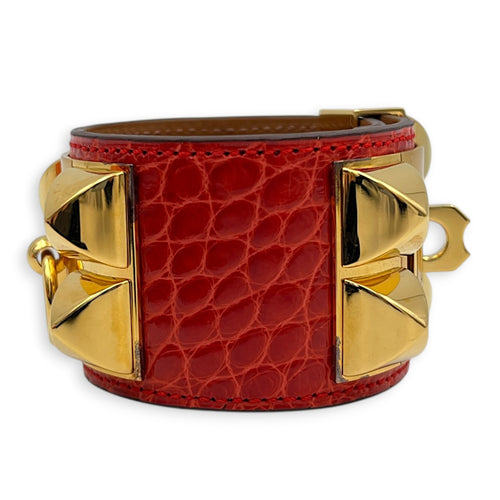 CDC Red in Shiny Alligator, Gold hardware