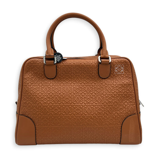 Amazona 75 Brown Top Handle Bag in Calfskin, Silver hardware