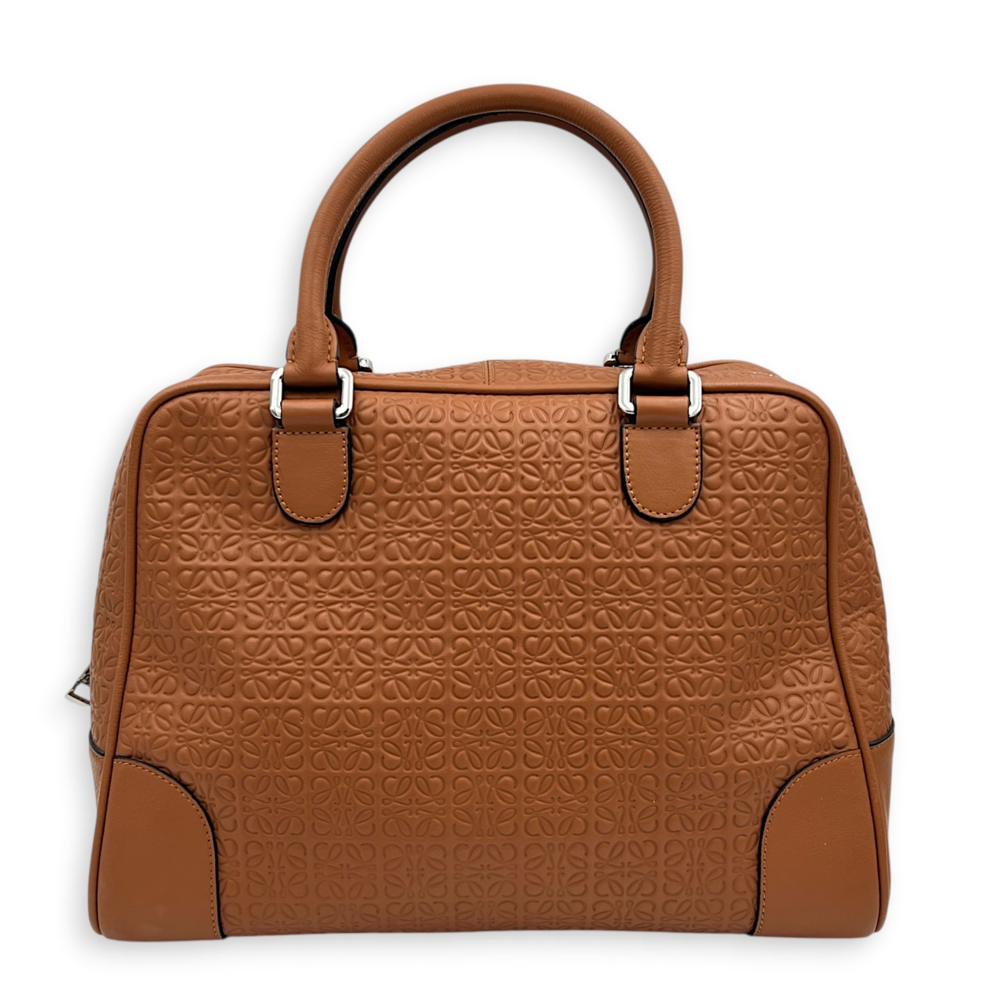 Amazona 75 Brown Top Handle Bag in Calfskin, Silver hardware