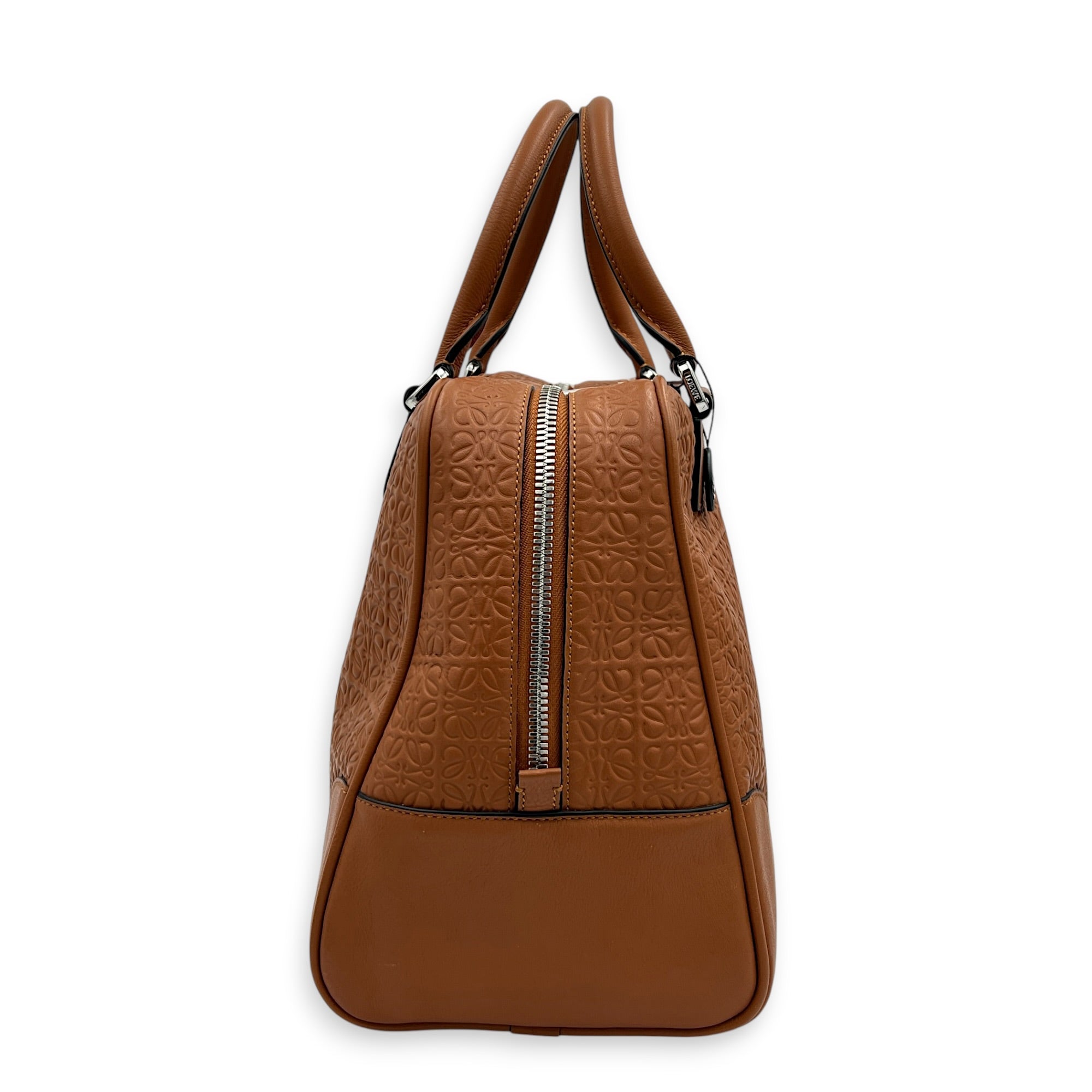 Amazona 75 Brown Top Handle Bag in Calfskin, Silver hardware