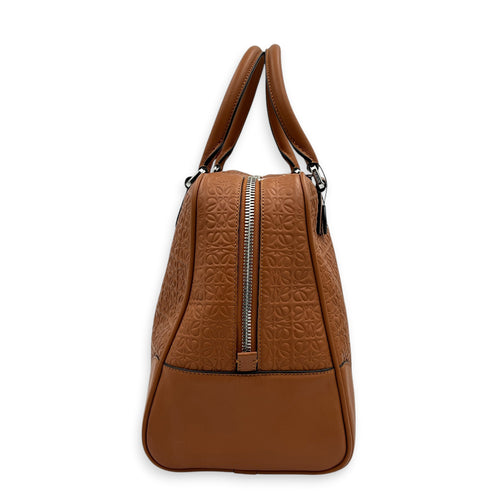 Amazona 75 Brown Top Handle Bag in Calfskin, Silver hardware