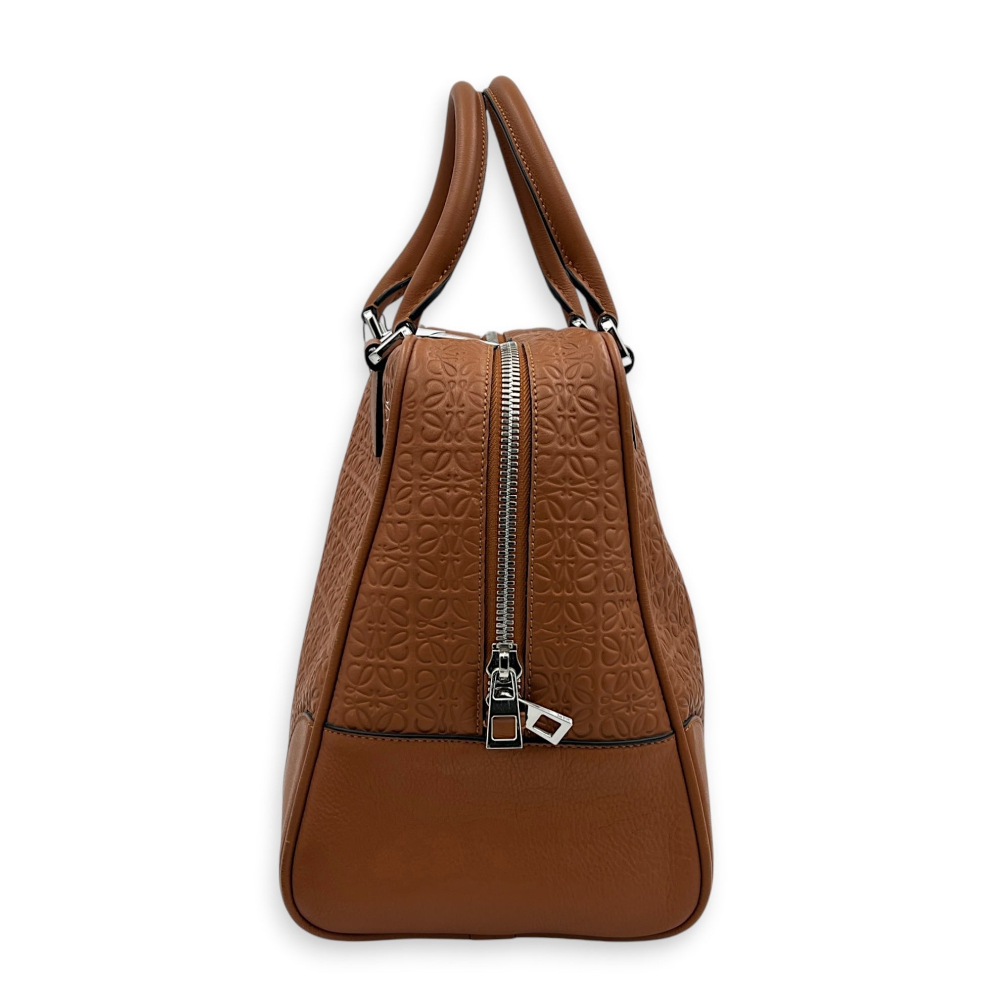 Amazona 75 Brown Top Handle Bag in Calfskin, Silver hardware