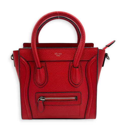Luggage Top Handle Bag Nano Red in Calfskin, Ruthenium hardware
