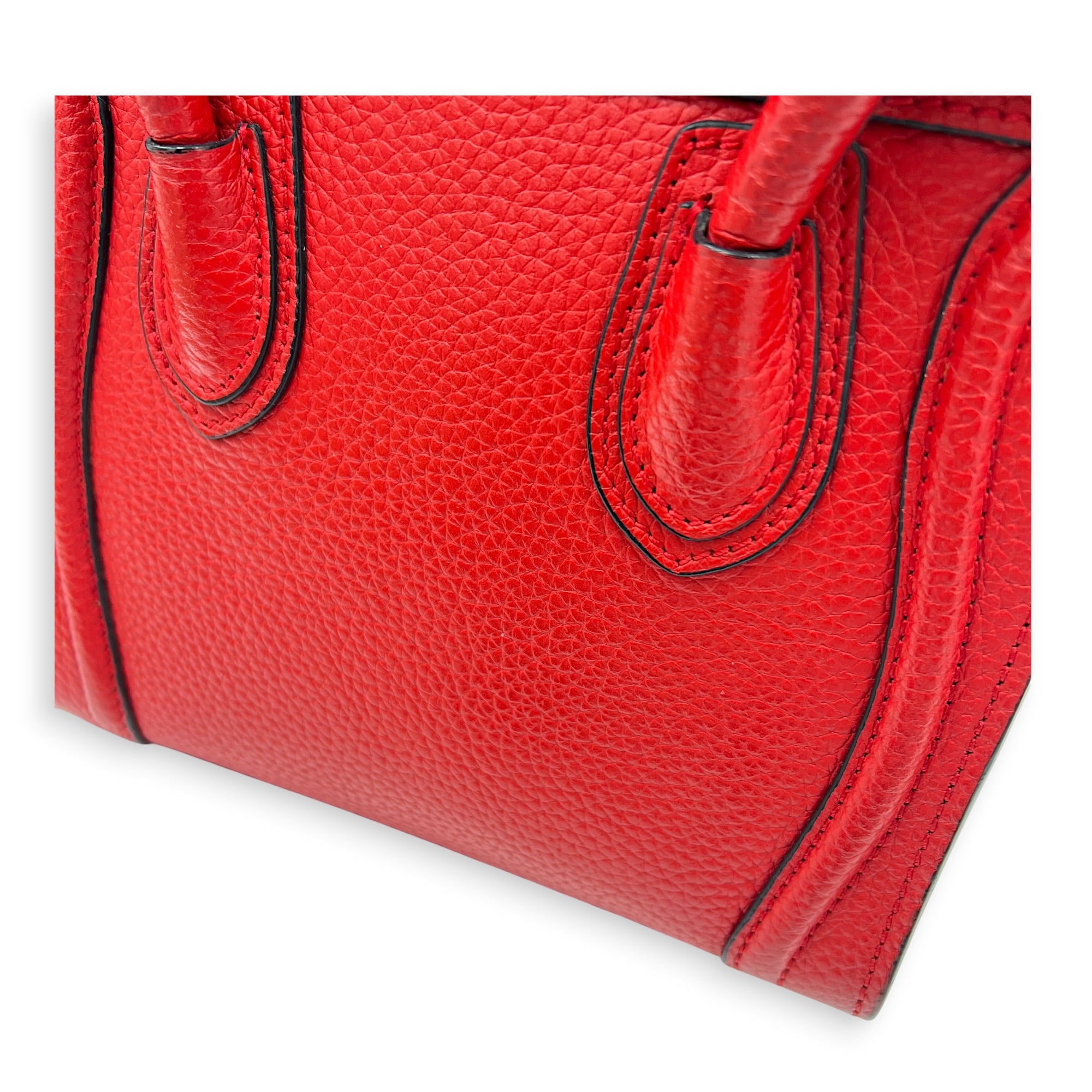 Luggage Top Handle Bag Nano Red in Calfskin, Ruthenium hardware