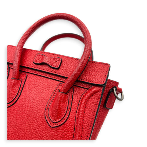 Luggage Top Handle Bag Nano Red in Calfskin, Ruthenium hardware