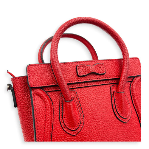 Luggage Top Handle Bag Nano Red in Calfskin, Ruthenium hardware