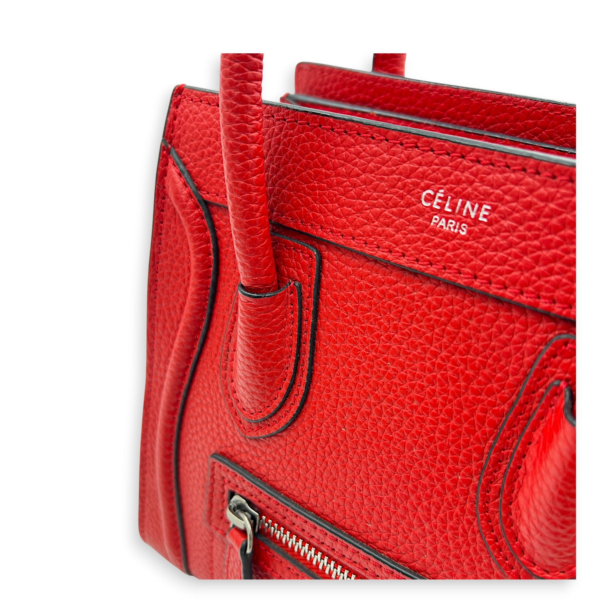 Luggage Top Handle Bag Nano Red in Calfskin, Ruthenium hardware