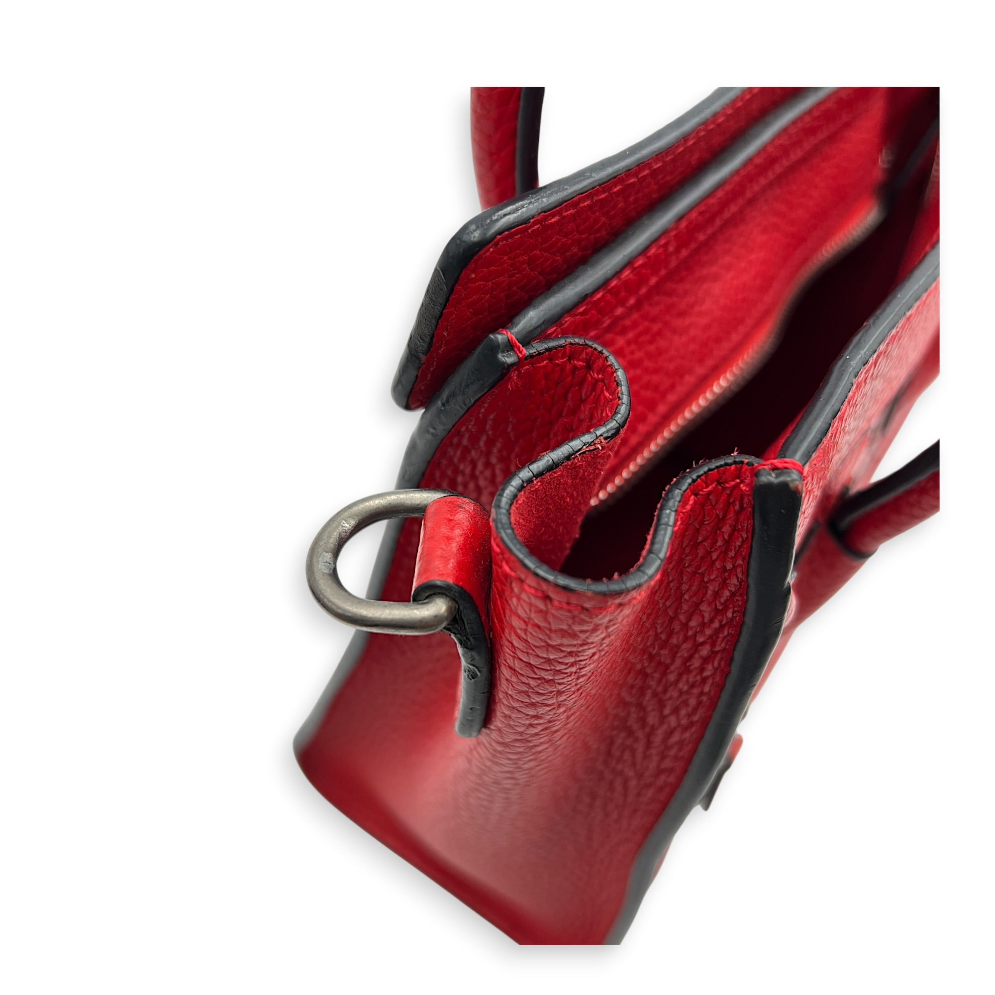 Luggage Top Handle Bag Nano Red in Calfskin, Ruthenium hardware