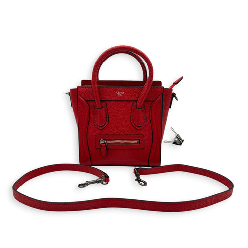 Luggage Top Handle Bag Nano Red in Calfskin, Ruthenium hardware
