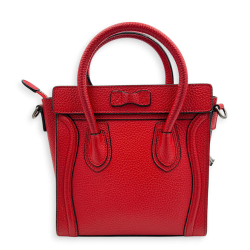 Luggage Top Handle Bag Nano Red in Calfskin, Ruthenium hardware