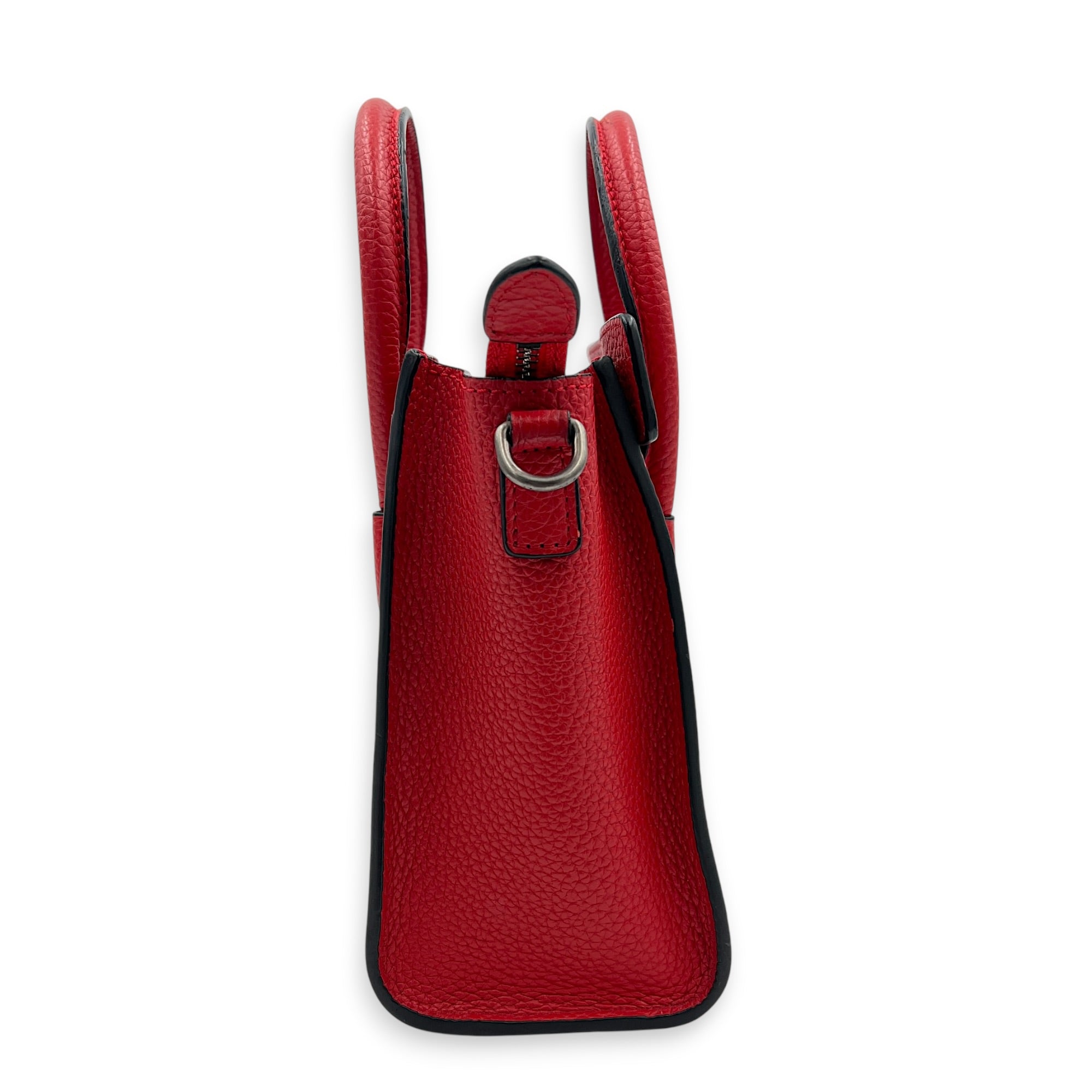 Luggage Top Handle Bag Nano Red in Calfskin, Ruthenium hardware