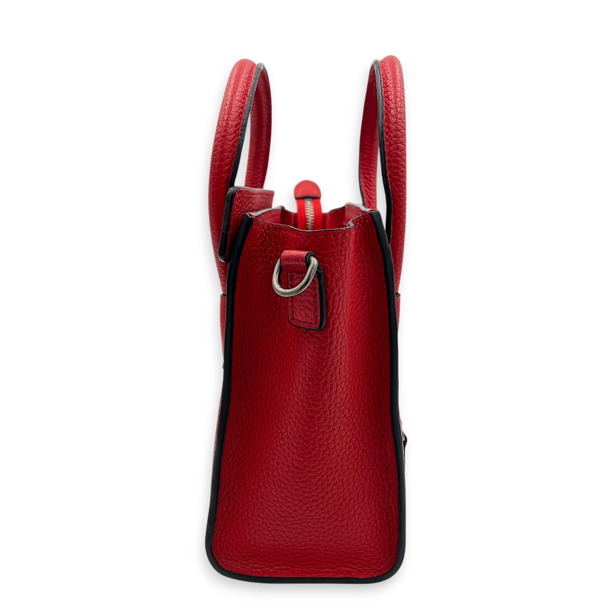 Luggage Top Handle Bag Nano Red in Calfskin, Ruthenium hardware