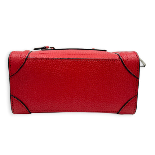 Luggage Top Handle Bag Nano Red in Calfskin, Ruthenium hardware