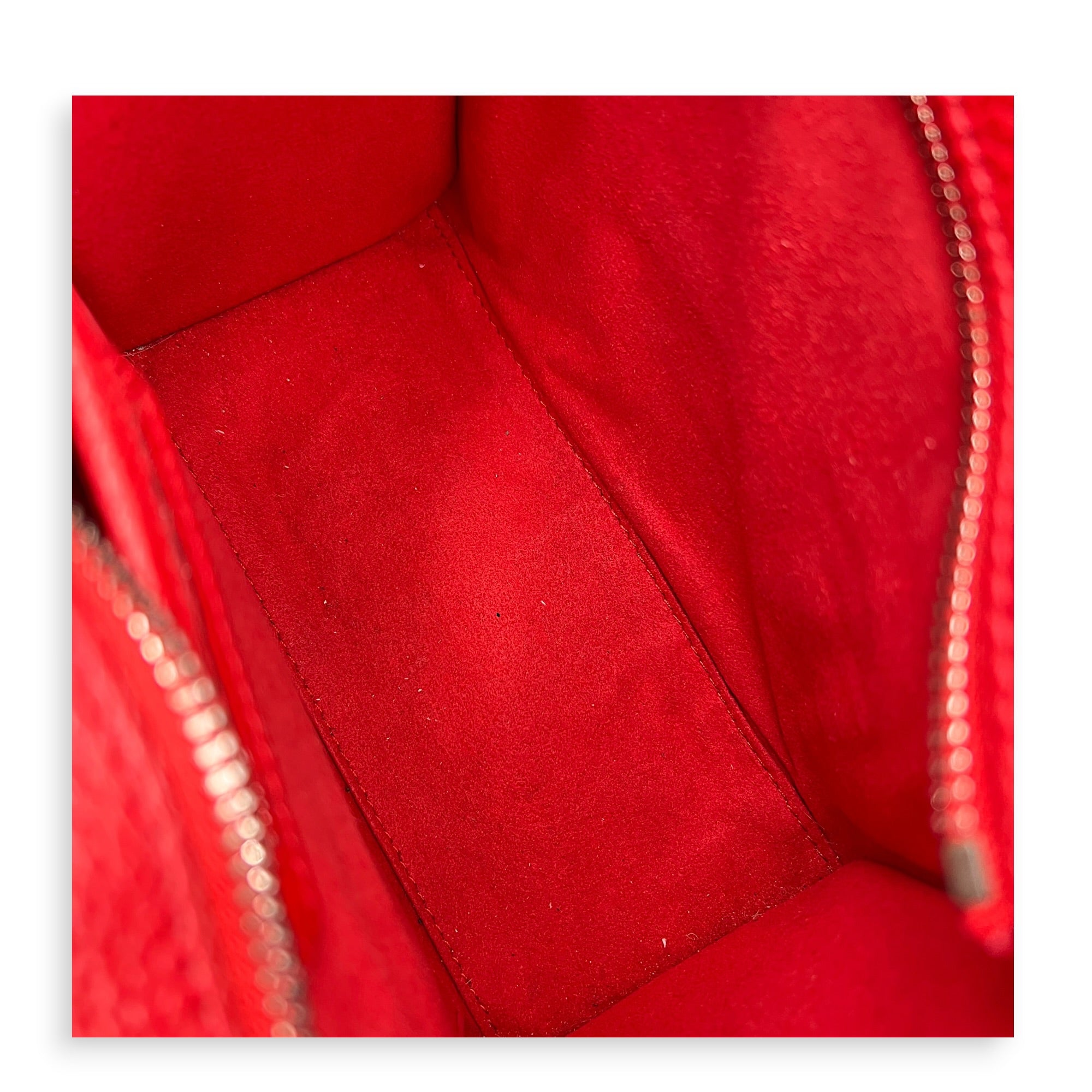 Luggage Top Handle Bag Nano Red in Calfskin, Ruthenium hardware