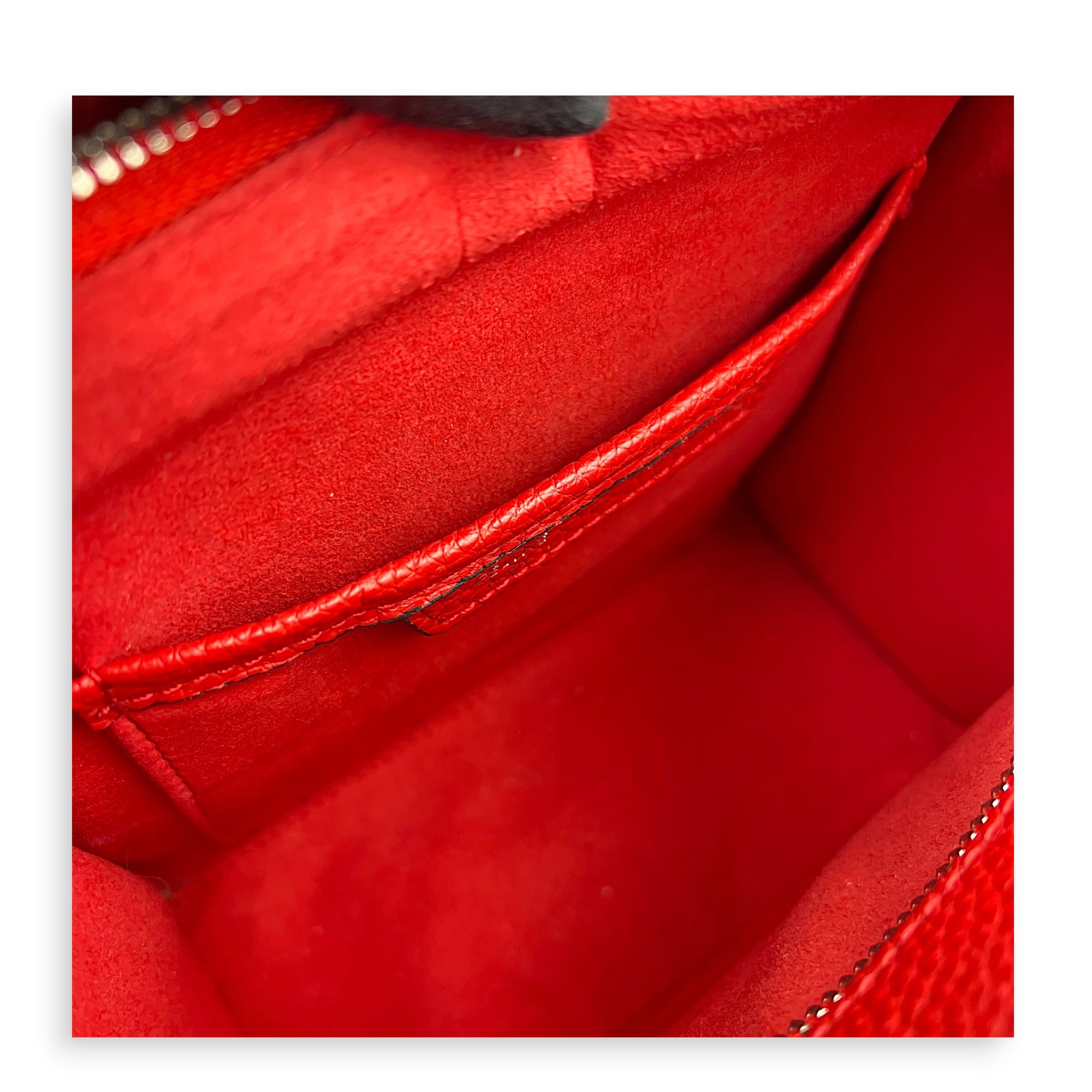 Luggage Top Handle Bag Nano Red in Calfskin, Ruthenium hardware