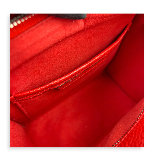 Luggage Top Handle Bag Nano Red in Calfskin, Ruthenium hardware