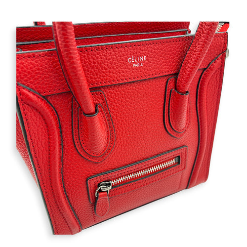 Luggage Top Handle Bag Nano Red in Calfskin, Ruthenium hardware
