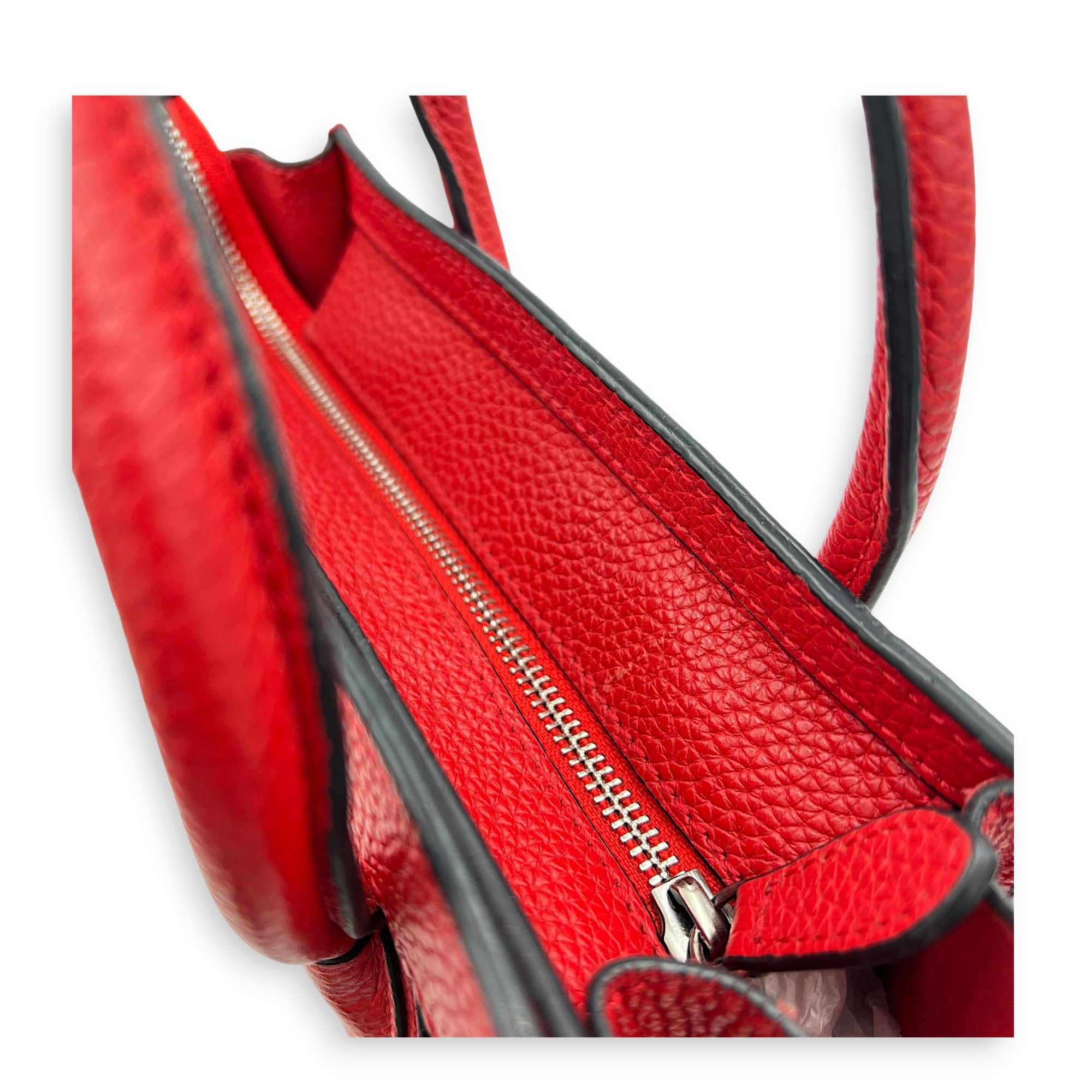 Luggage Top Handle Bag Nano Red in Calfskin, Ruthenium hardware