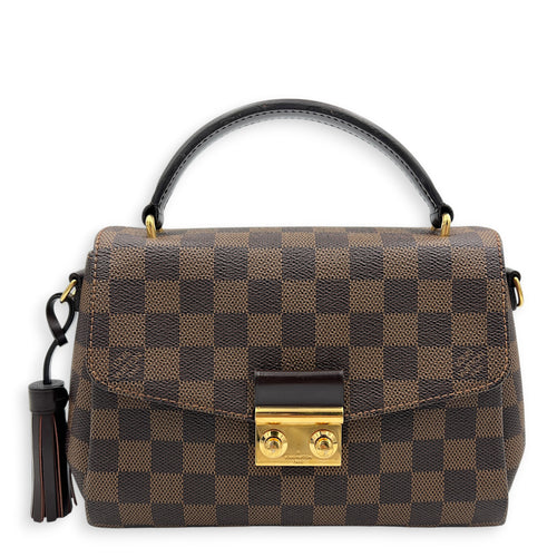 Croisette Top Handle Bag Brown in Coated Canvas, Gold hardware