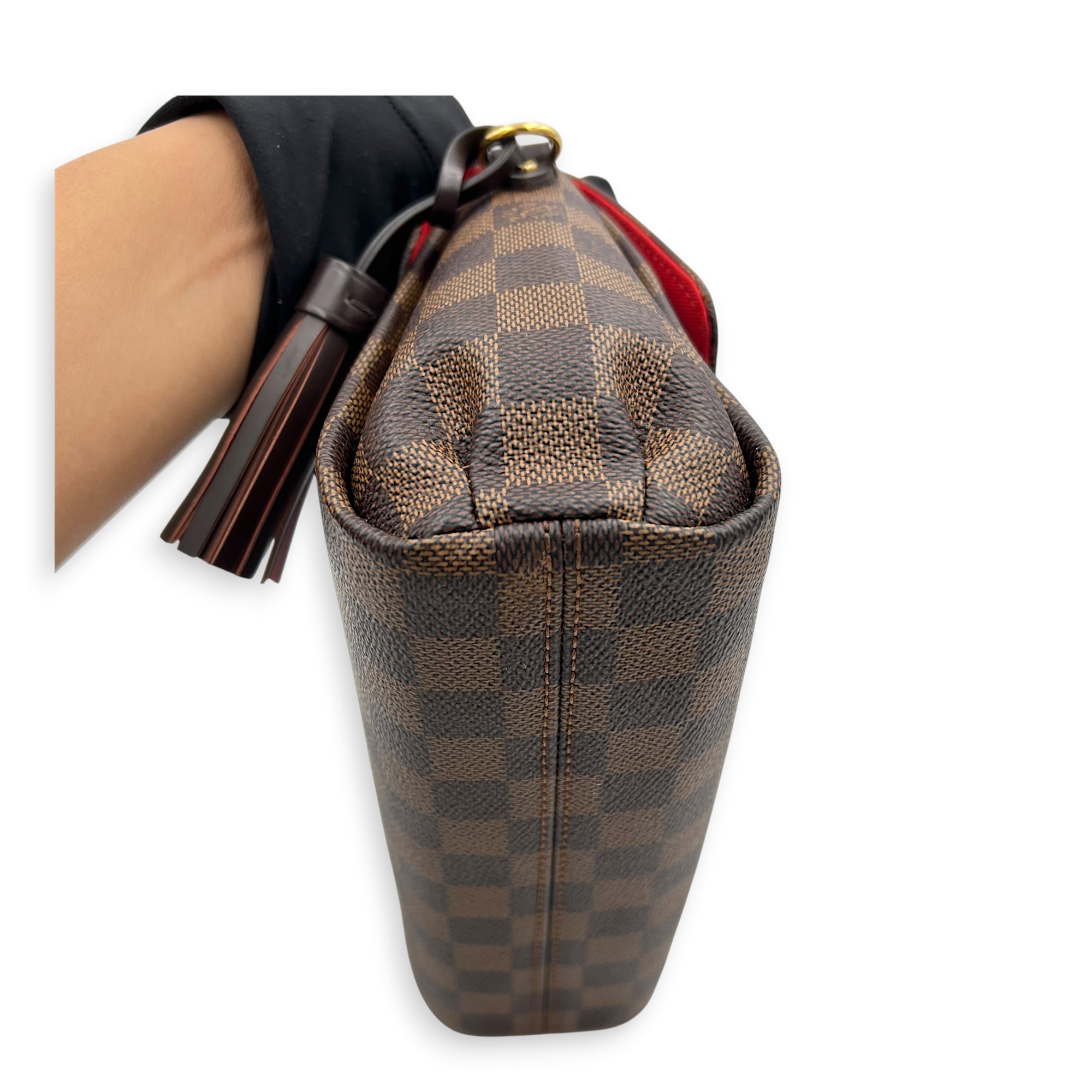 Croisette Top Handle Bag Brown in Coated Canvas, Gold hardware