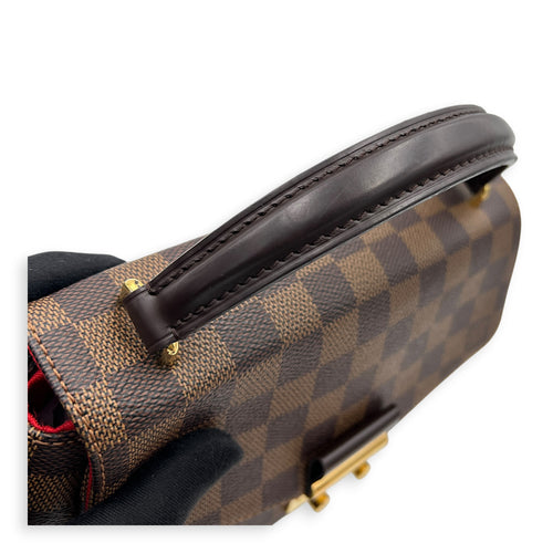 Croisette Top Handle Bag Brown in Coated Canvas, Gold hardware