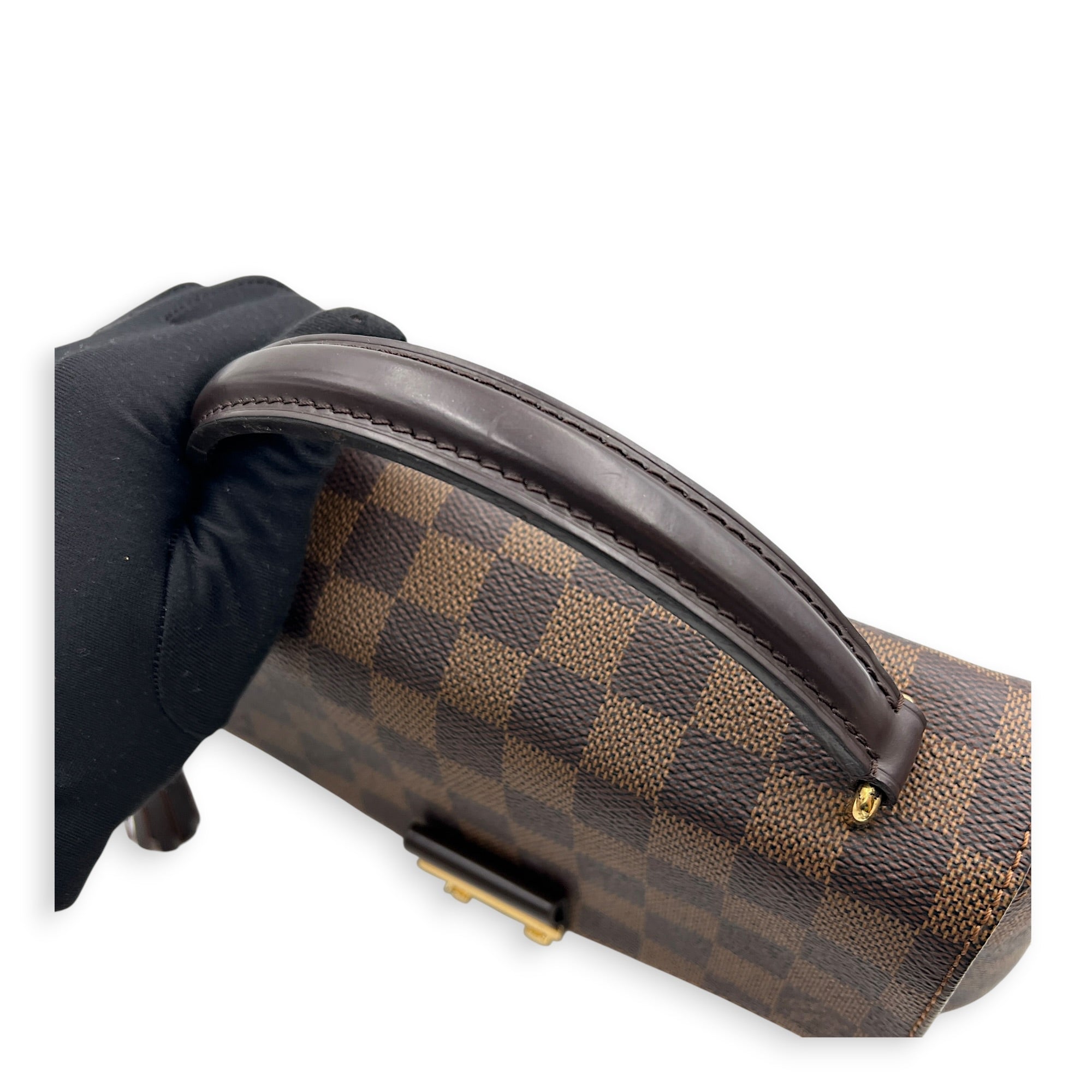Croisette Top Handle Bag Brown in Coated Canvas, Gold hardware
