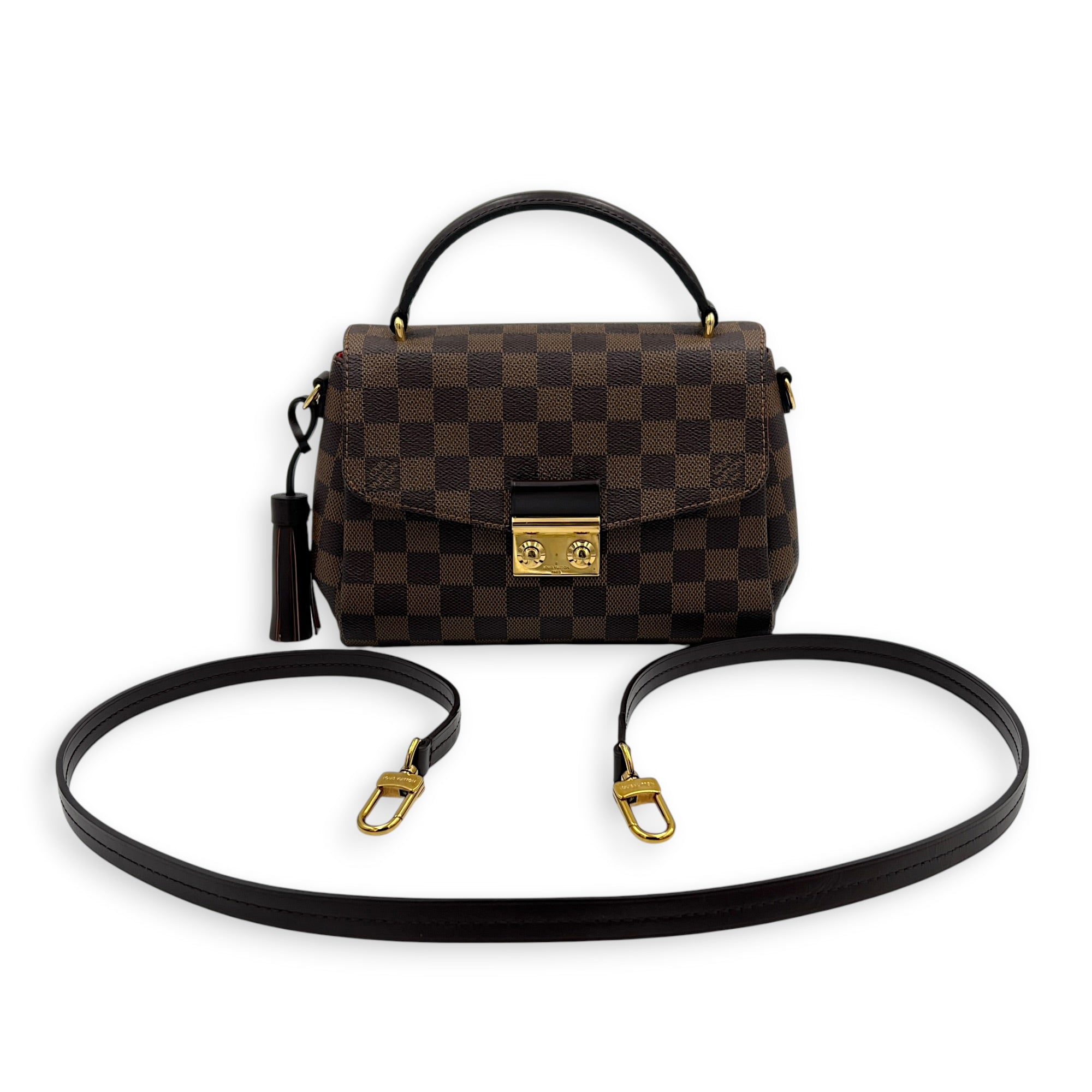 Croisette Top Handle Bag Brown in Coated Canvas, Gold hardware
