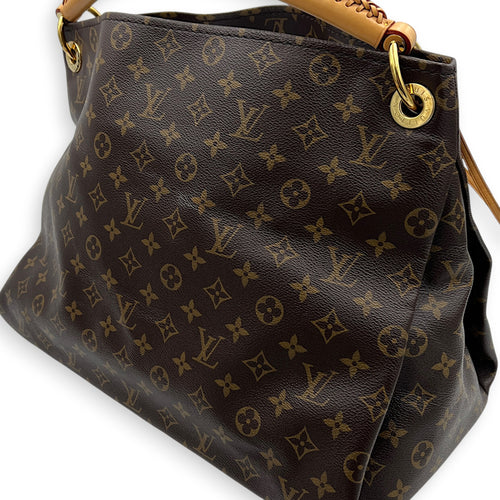 Artsy Top Handle Bag Brown in Coated Canvas, Gold hardware