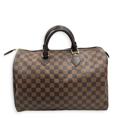 Speedy 35 Brown Top Handle Bag in Coated Canvas, Gold hardware